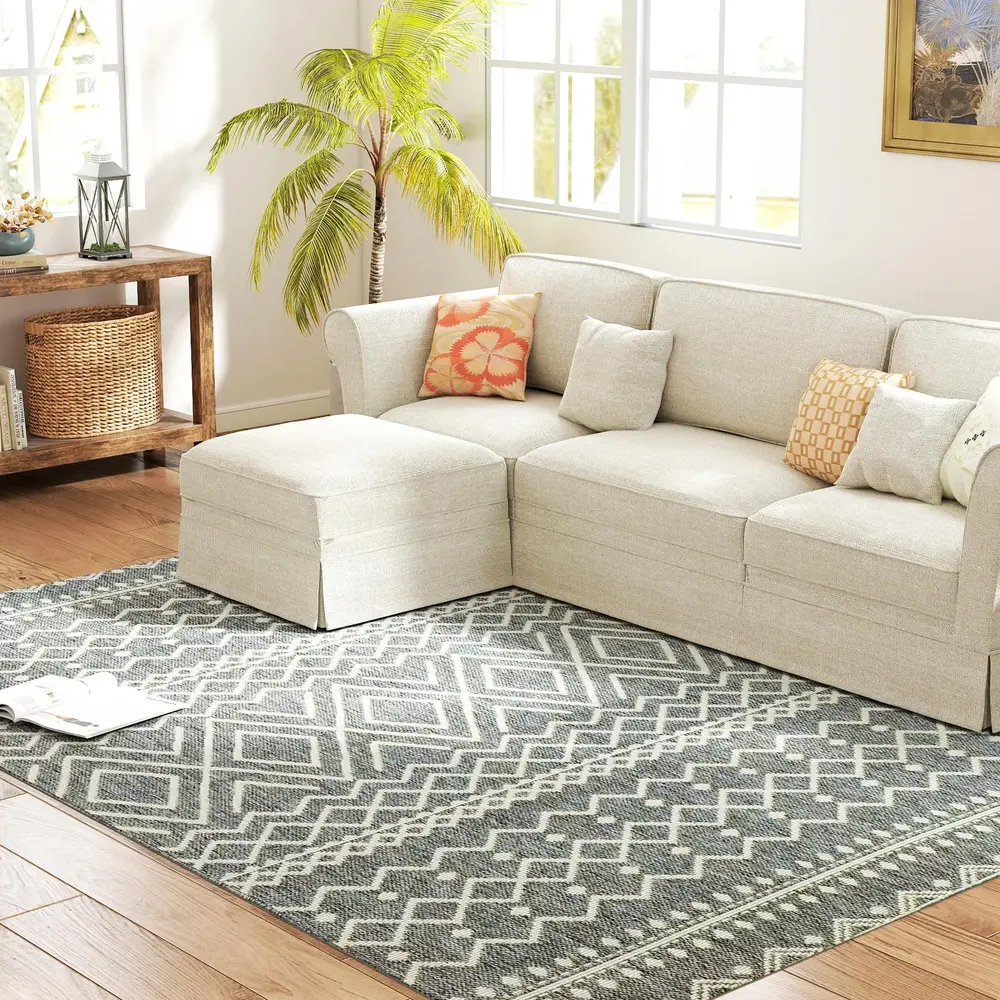 Indoor/Outdoor Matta med Boho Design Easy Clean Grå
