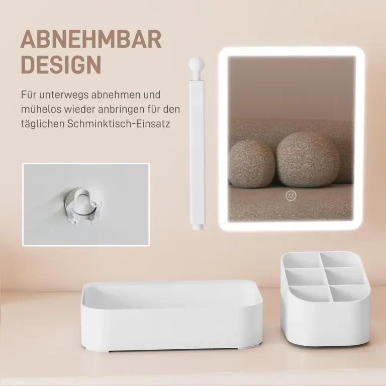 Sminkspegel med Belysning Vit Plast och Glas Bordsspegel