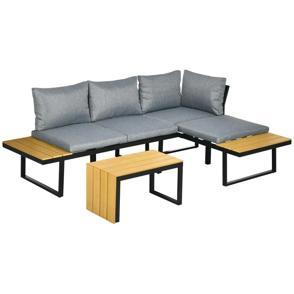 Loungegrupp i Aluminium 3 Personer Utemöbel med Soffa