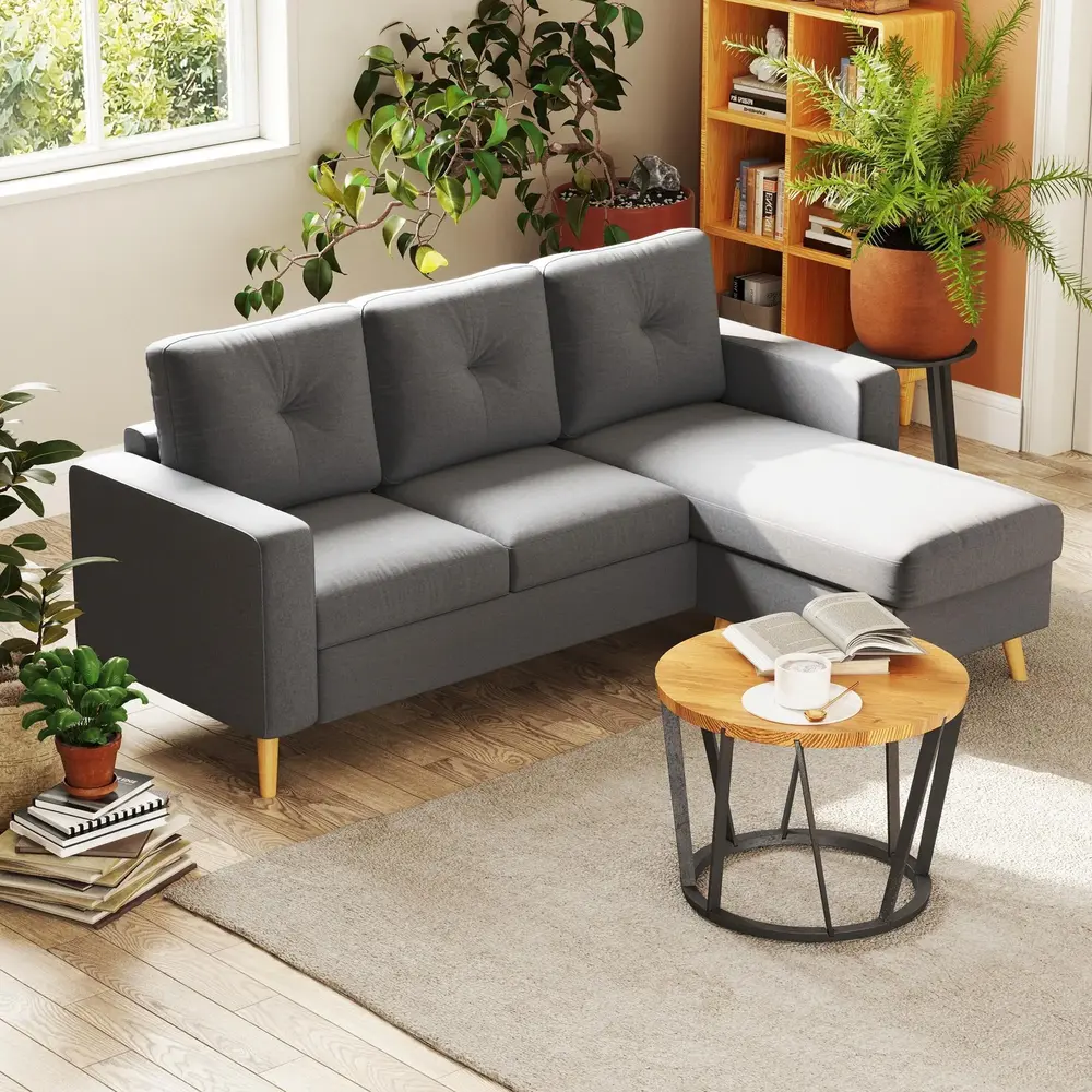 Hörnsoffa L-Form Grå av Linnelook och Trä 93 x 136 x 85 Cm