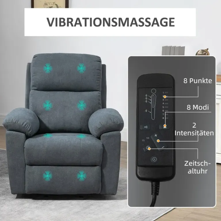 Elektrisk Massagefåtölj med Uppresningshjälp och Värme Grå Relax