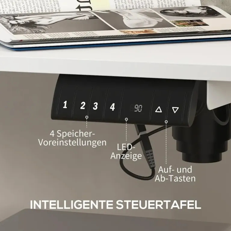 Skrivbord Datorbord Vit av Spånskiva och Metall Sänkbart Elektrisk