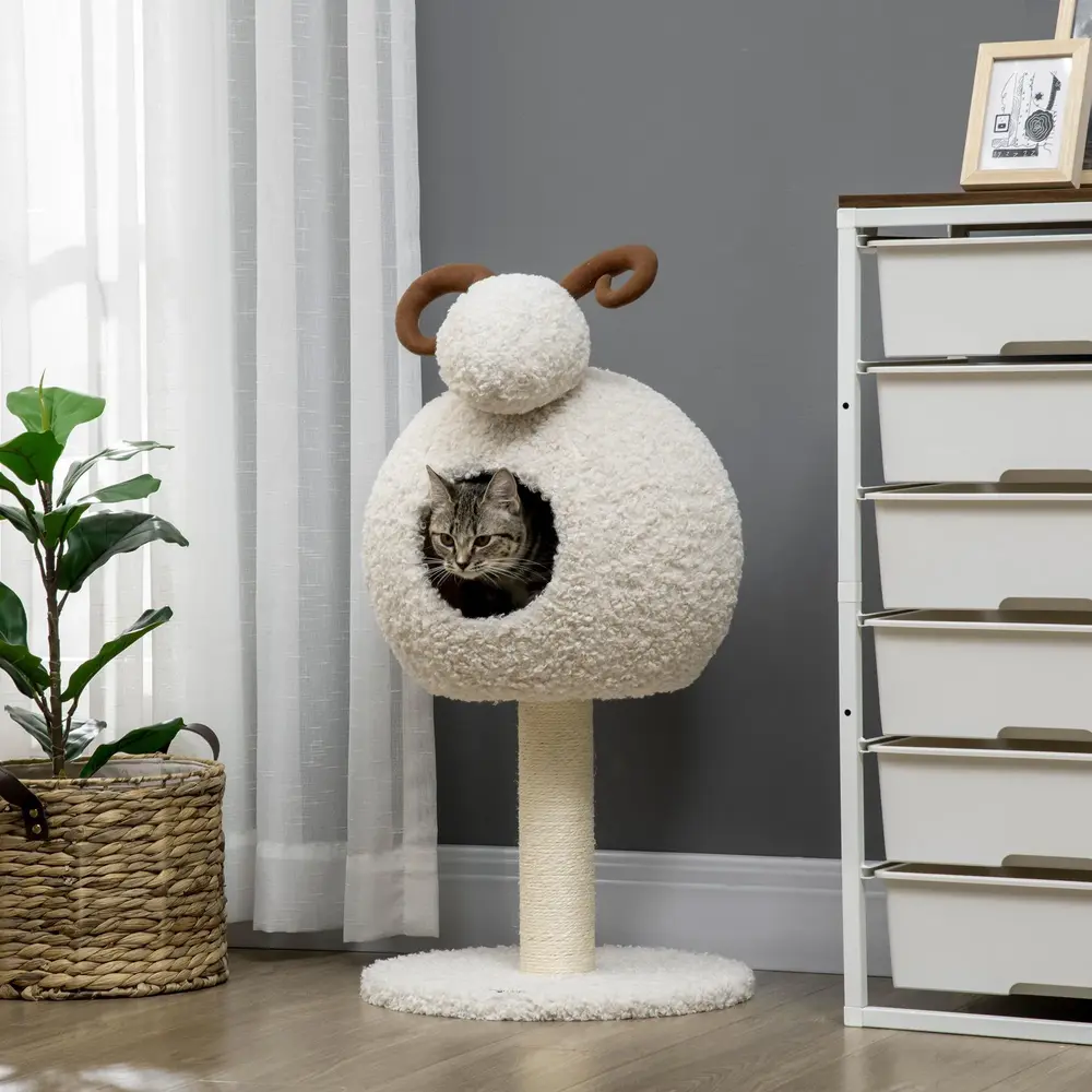 Klösträd i Get- Rolig Klösmöbel med Koja och Sisal 80 Cm