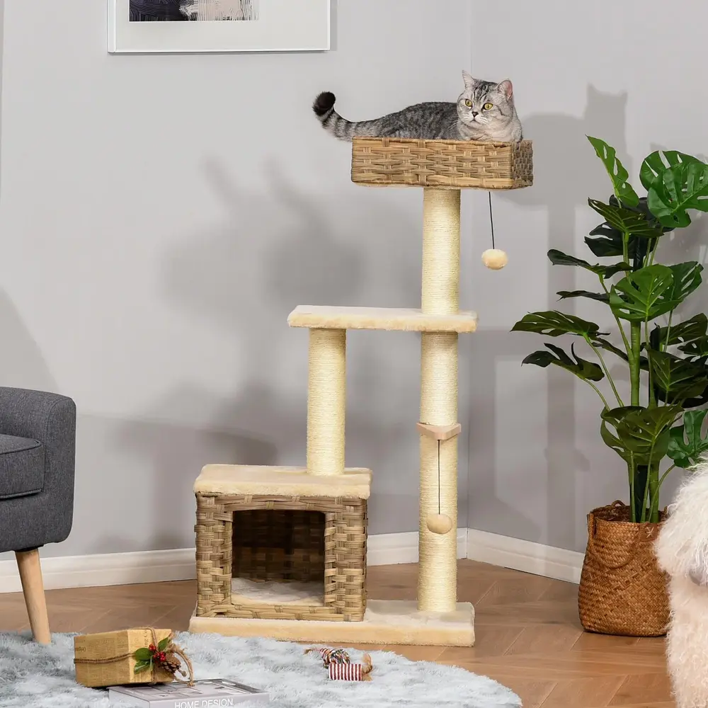 Klösträd i Konstrotting Elegant Kattmöbel med Koja 108 Cm
