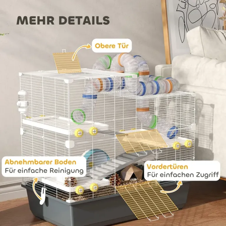 Dvärghamsterbur 4 Nivåer Tunnelsystem Vånings Tunnlar Hjul Ramper