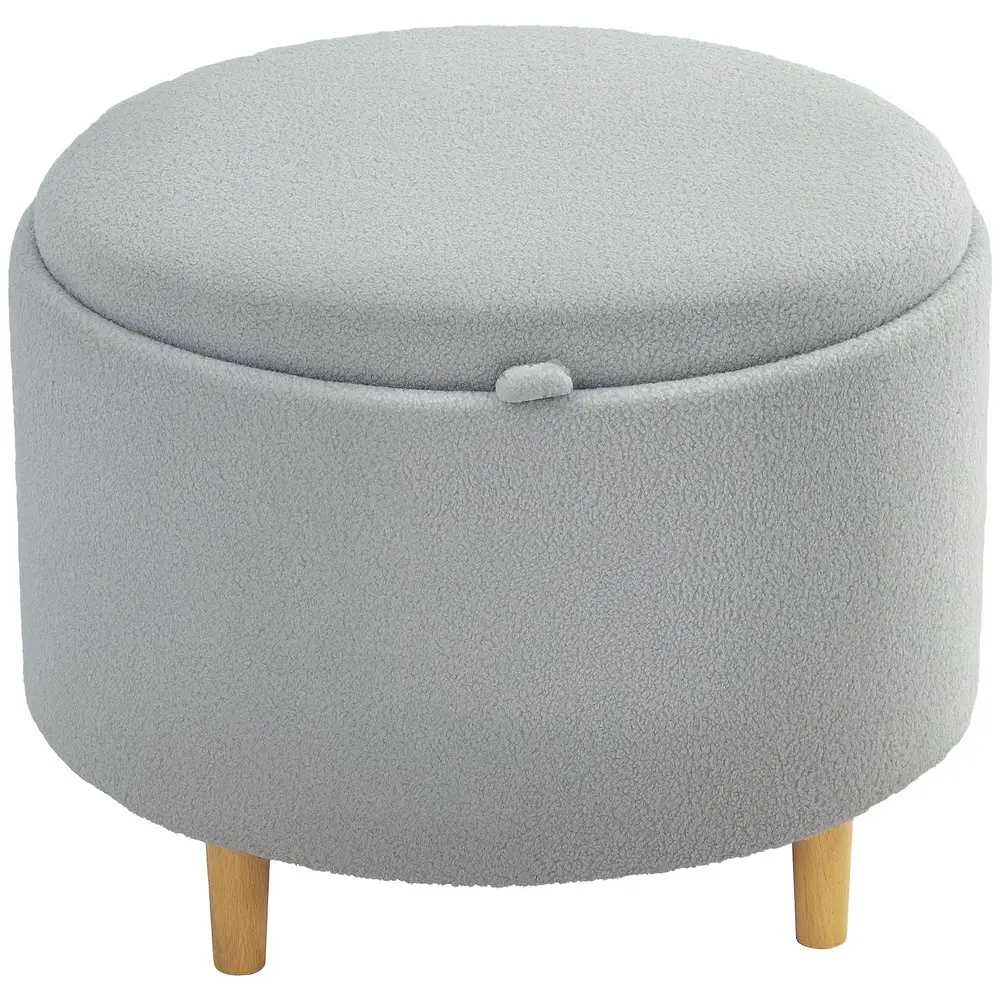 Stoppad Fotpall i Teddy Fleece med Dolt 56x56x42 Cm