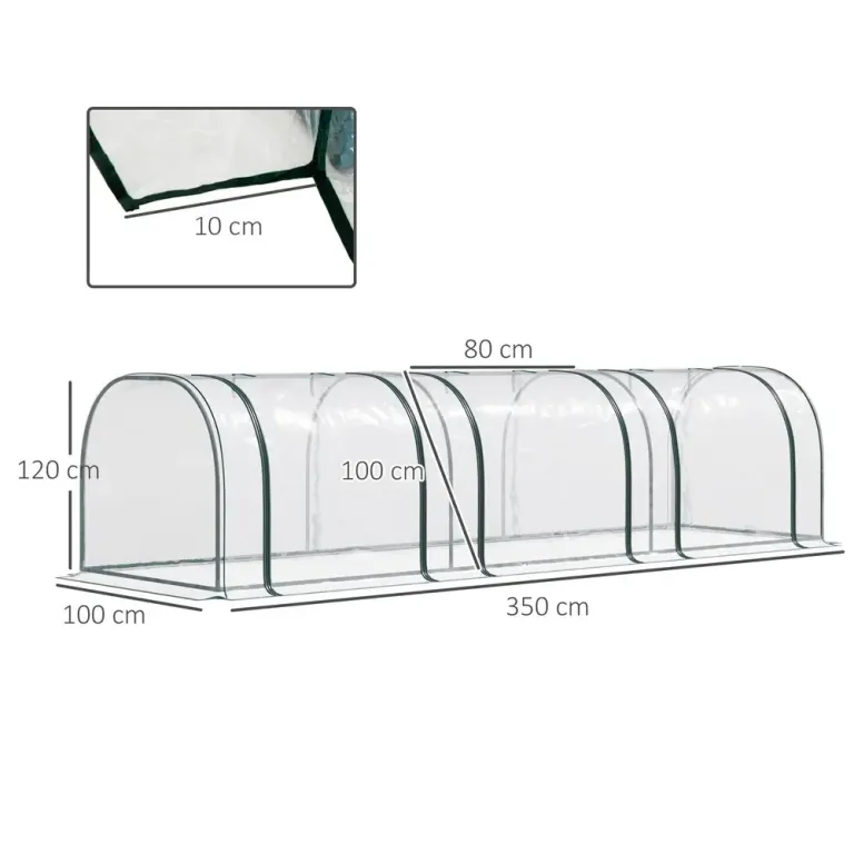 Växthus Grön Stål Plast för Odling 350 x 100 x 80 cm