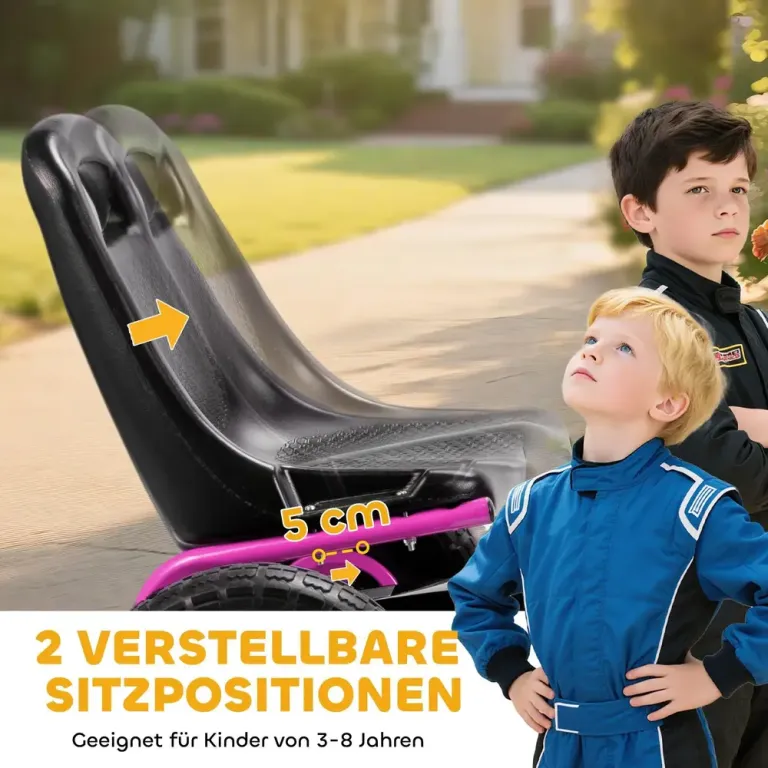 Trampbil Go-Kart Rosa Metall och Plast för Barn 3-8 År Pedal Gokart