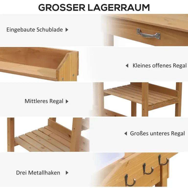 Planteringsbord med Zinkbalja Gran med Hyllor 112 cm