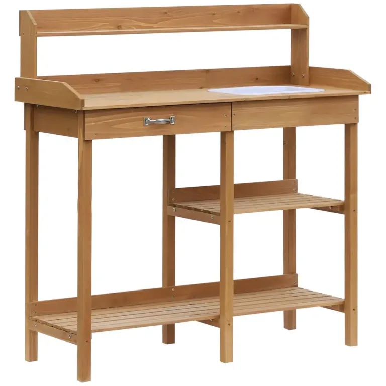 Planteringsbord med Zinkbalja Gran med Hyllor 112 cm