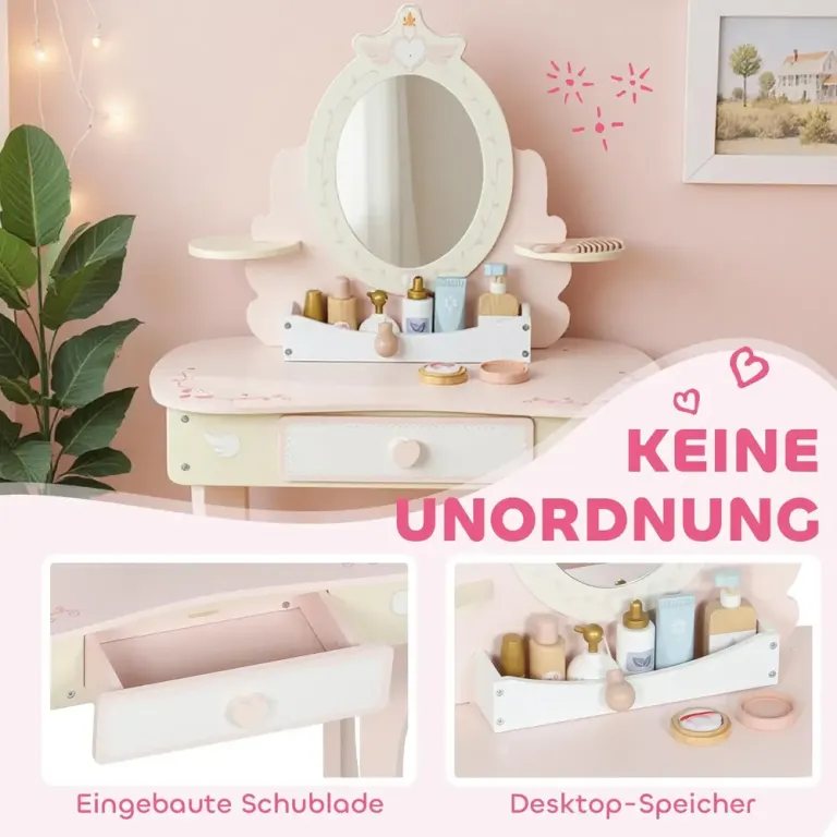 Sminkbord Barn 2 i 1 Rosa MDF och Trä för Barnrum Sminkset Pall