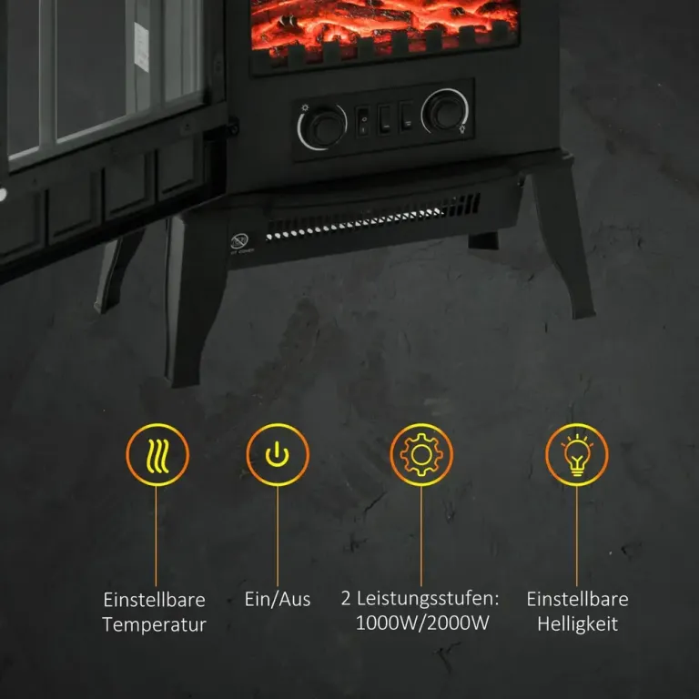 Elektrisk Kamin med LED-Flamma, Svart Realistiska Lågor