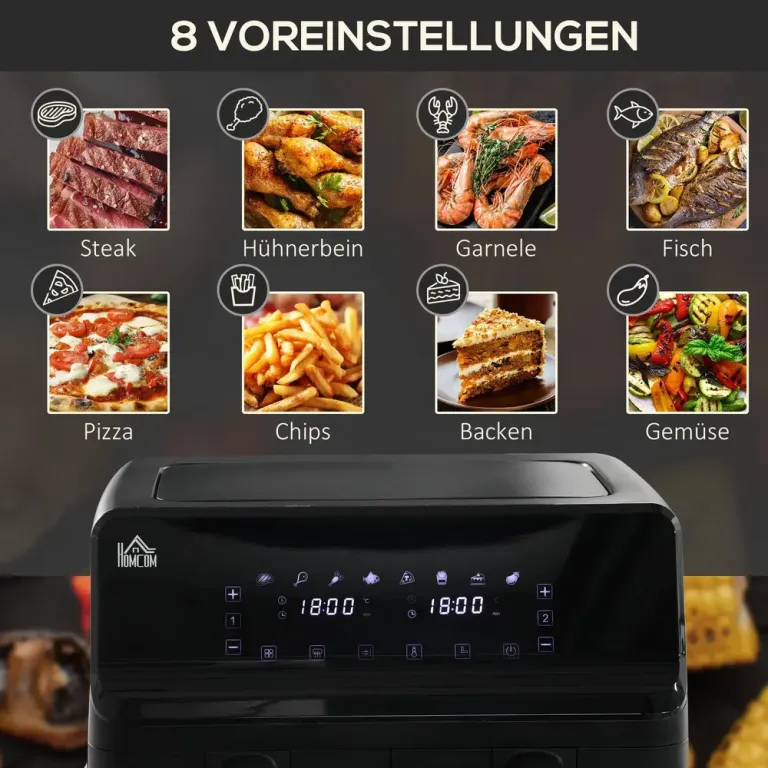 Air Fryer 2 x 4 l Frityrkorgar 8 38,5 x 38 x 30,5 cm, Svart