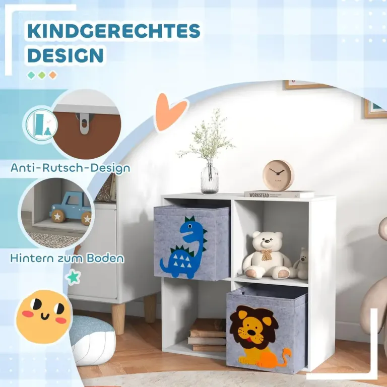 Kids Förvaringshylla Kub med Lådor i MDF och Tippskydd Vit Fack
