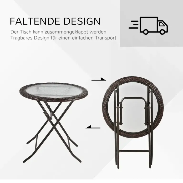 Hopfällbart Trädgårdsbord med Härdat Glas, Brunt