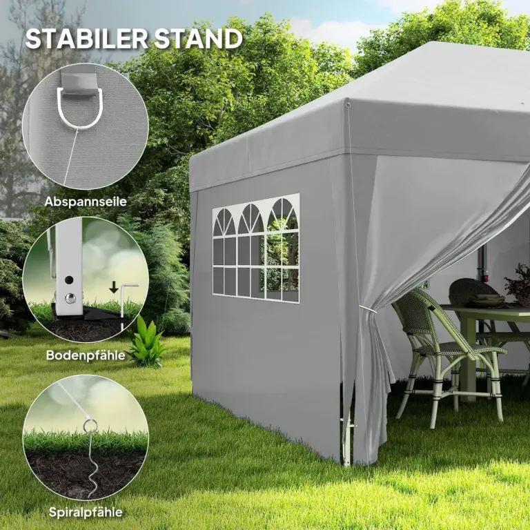 Pop Up Paviljong med Fönster och Dragkedja Samt 6 x 3 m