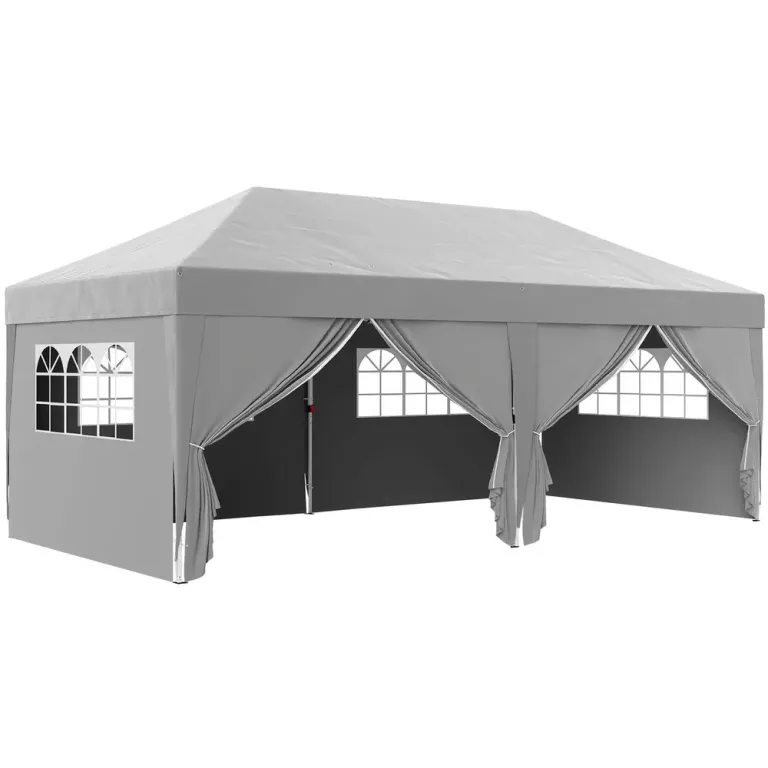 Pop Up Paviljong med Fönster och Dragkedja Samt 6 x 3 m