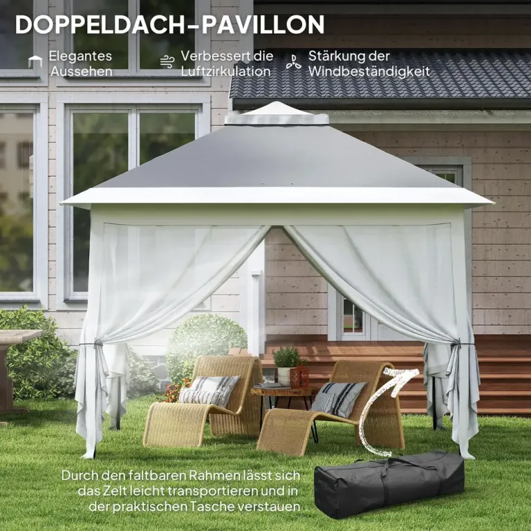 Pop-up Paviljong med Myggnät och Dräneringshål 3,3 x 3,3 m