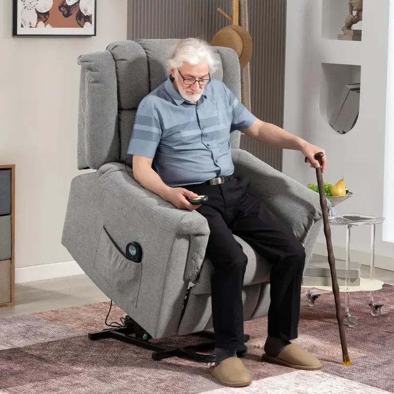 Powerlift Vilstol med Massagefunktion Värmefunktion Ståhjälp Linne