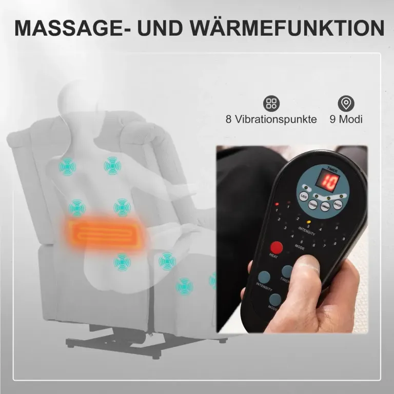 Powerlift Vilstol med Massagefunktion Värmefunktion Ståhjälp Linne