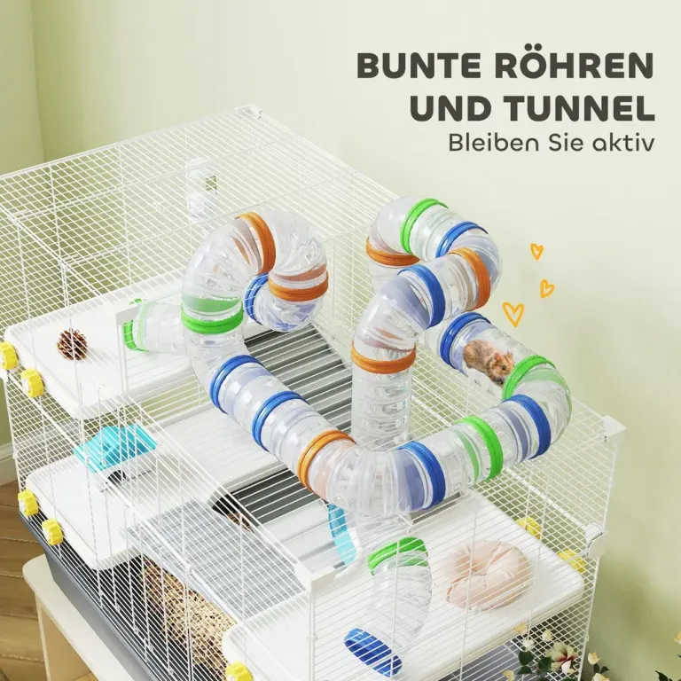 Dvärghamsterbur 4 Nivåer Tunnelsystem Vånings Tunnlar Hjul Ramper