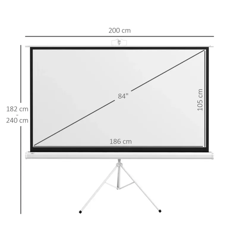 Projektorduk med Stativ HD 4K 16:9 186 x 105 cm, Vit