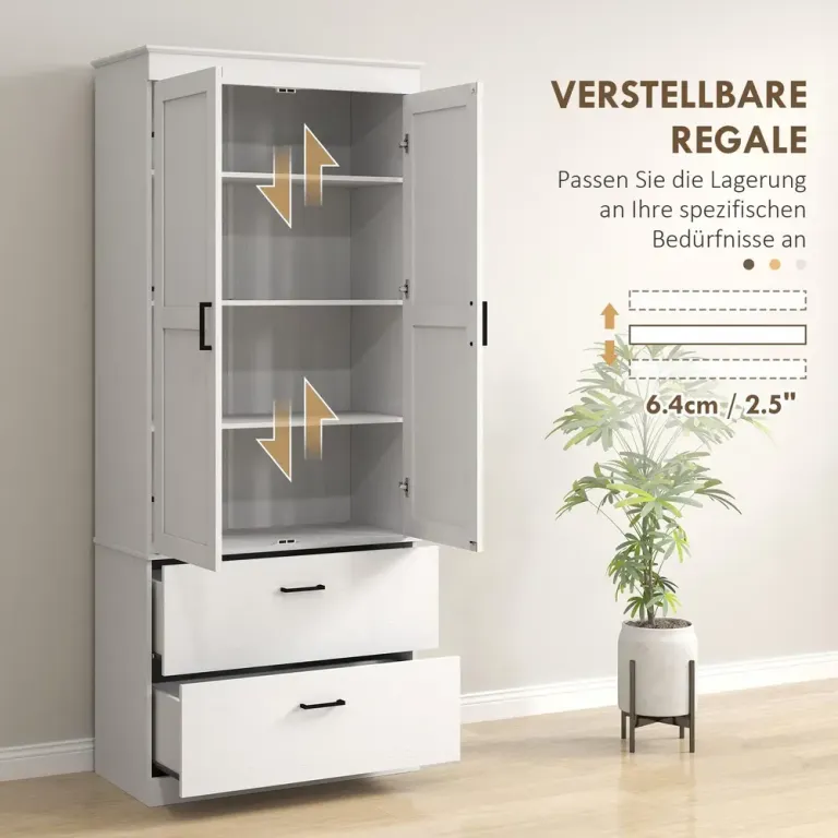 Köksskåp med Hyllor 2 Breda Lådor Hållbar och Vit MDF