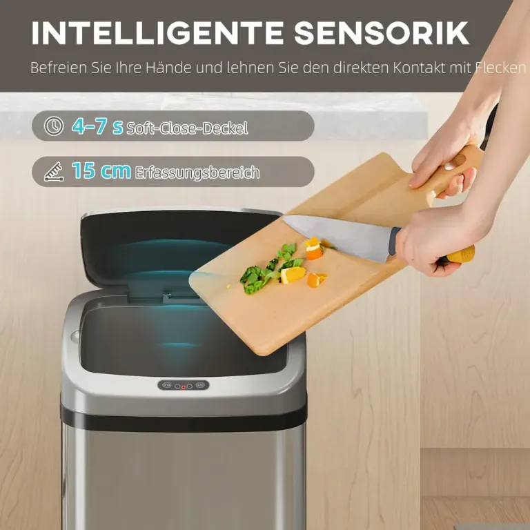 Sensor Papperskorg med Automatisk Stängning i Rostfritt Sensorstyrd