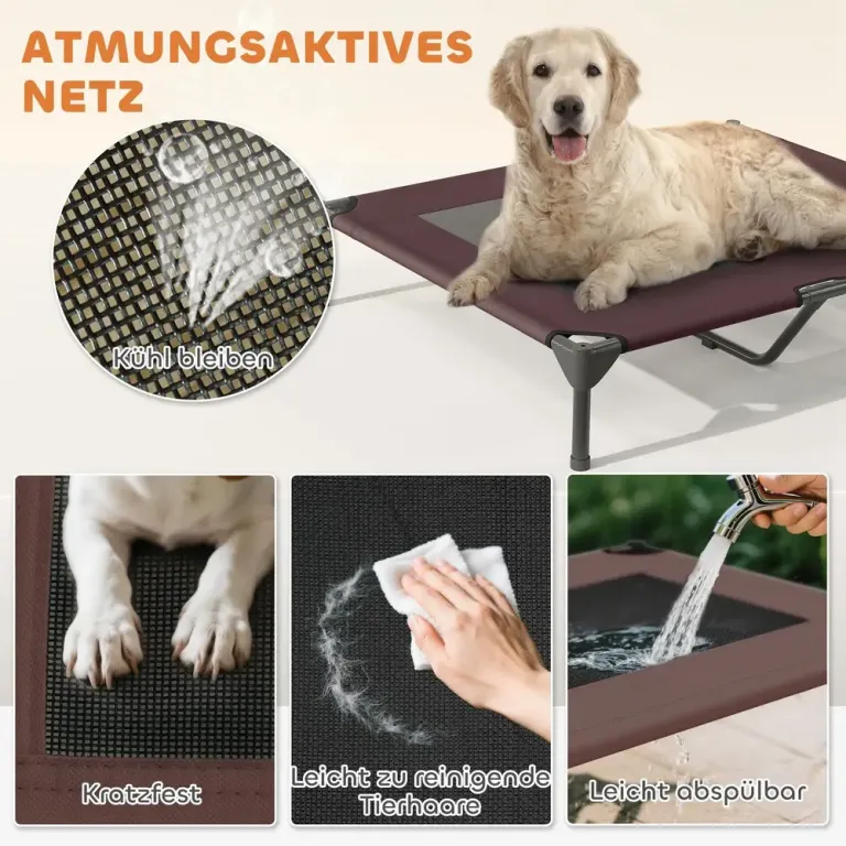 Utomhushundsäng med Tak Upphöjd Säng för Stora