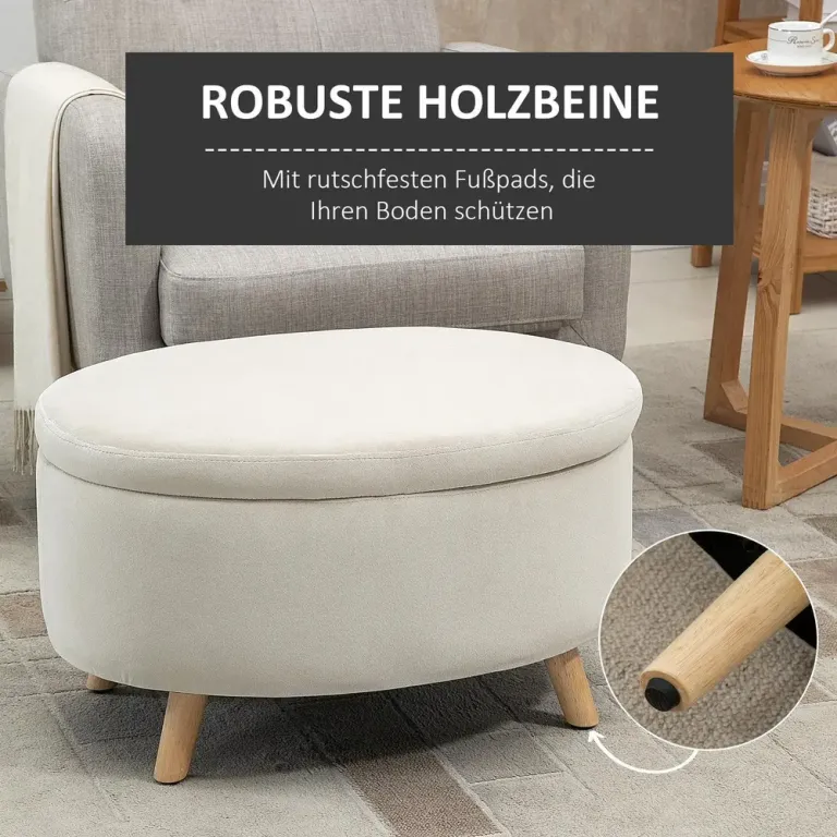 Bänk Förvaringsbänk Oval Stoppad Pall Form Beige