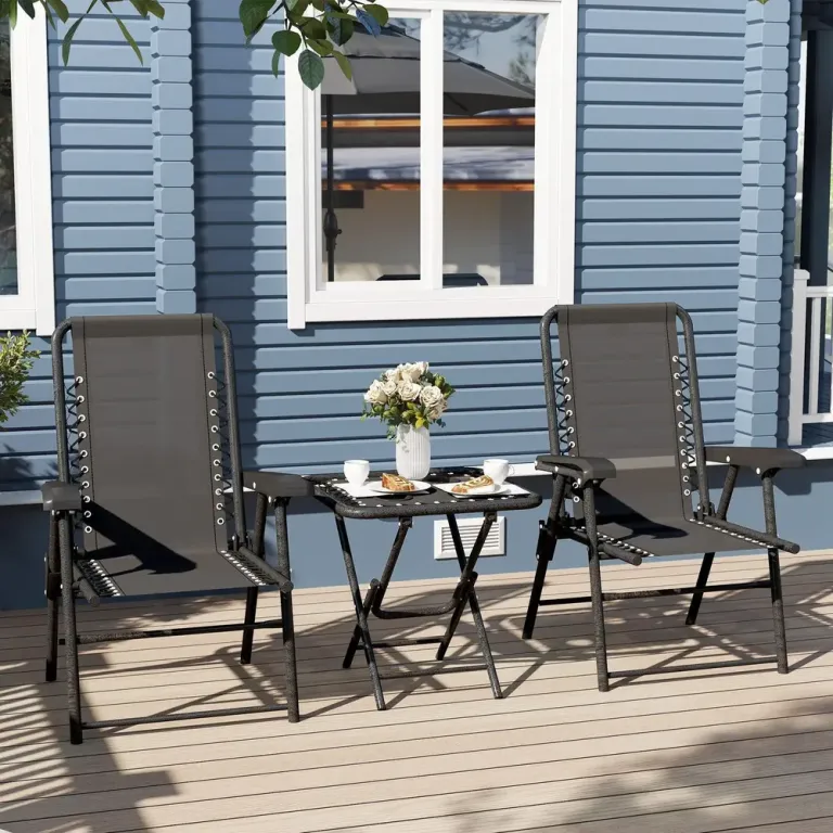 Bistroset 3-delat i Stål med Hopfällbart Bord och Stolar