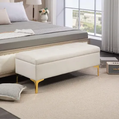 Bänk Sängbänk Beige av Sammet och Metall 120 x 44 x 44,5 cm