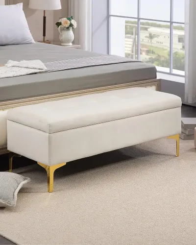 Bänk Sängbänk Beige av Sammet och Metall 120 x 44 x 44,5 cm