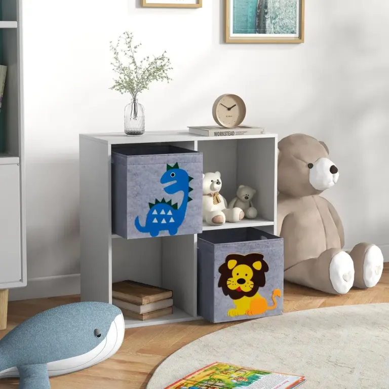 Kids Förvaringshylla Kub med Lådor i MDF och Tippskydd Vit Fack