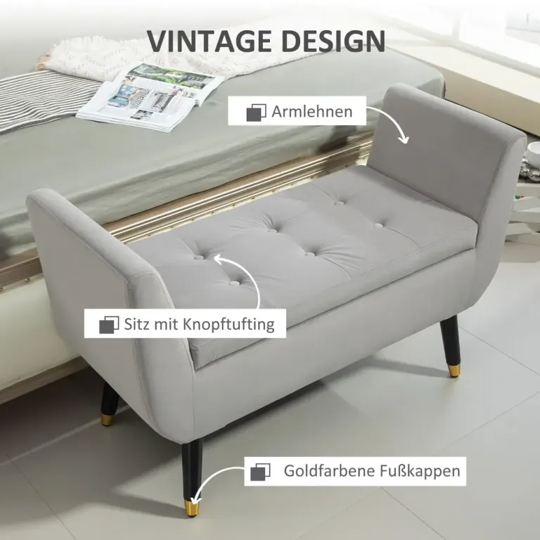 Sittbänk med Förvaring & Armstöd Ljusgrå 107 x 42 x 65 cm
