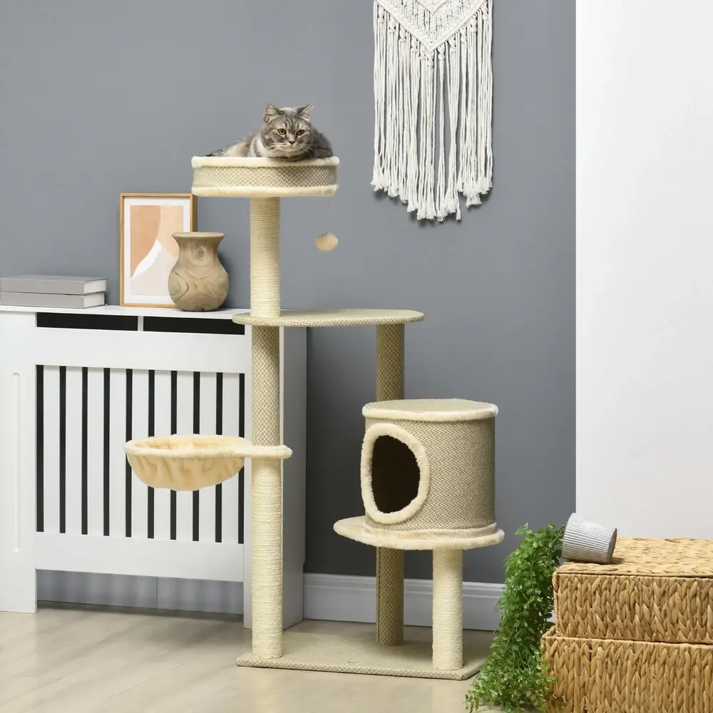 Skrapstolpe Kattträd Beige av Sisal och Plysch för 124 Cm
