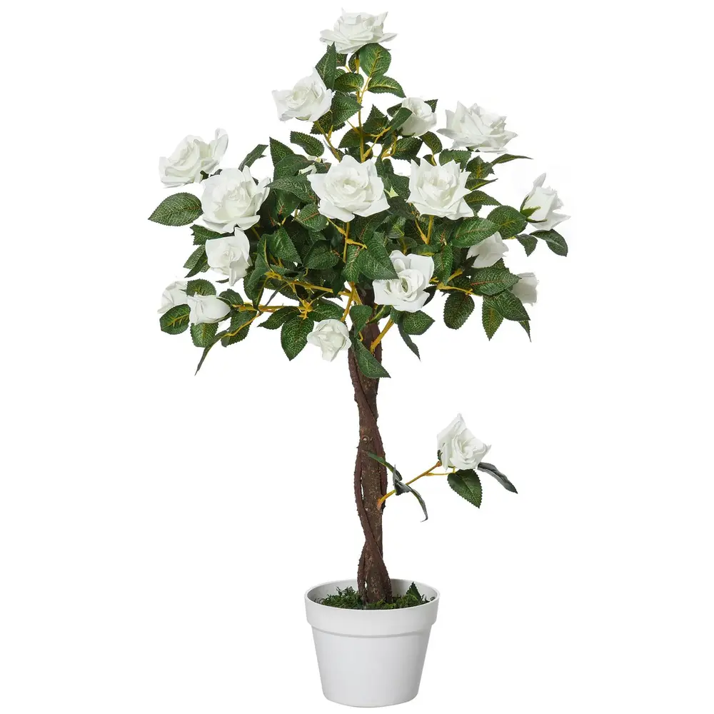Konstgjord Växt Rosenträd Konstträd i Kruka Röd Grön 90 Cm