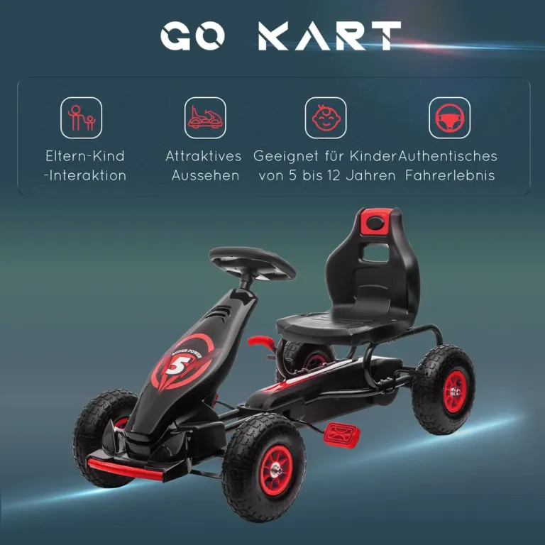 Trampbil Gokart Röd Svart av Metall och Plast för Barn 5-12 Däck
