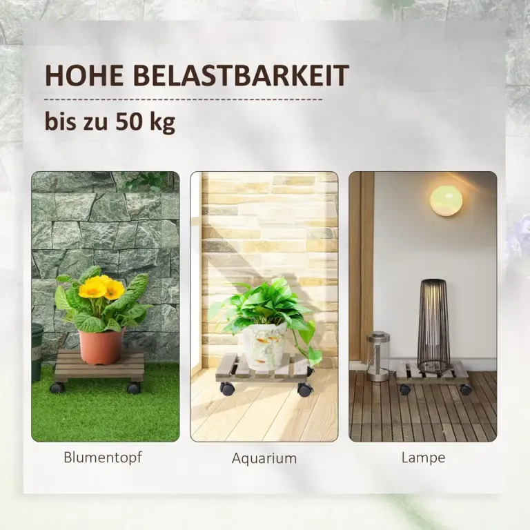 Växtvagn i Trä 2-Pack Rullande Blomställ 30 x 30 cm