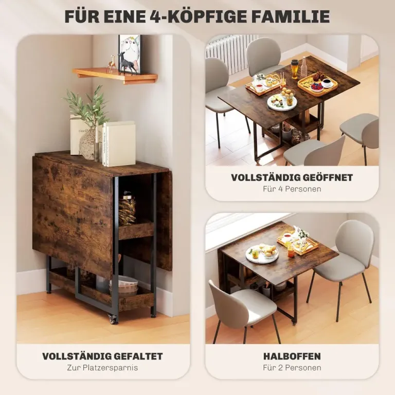 Hopfällbart Matbord i Industristil för Upp till 4 Personer Förvaring