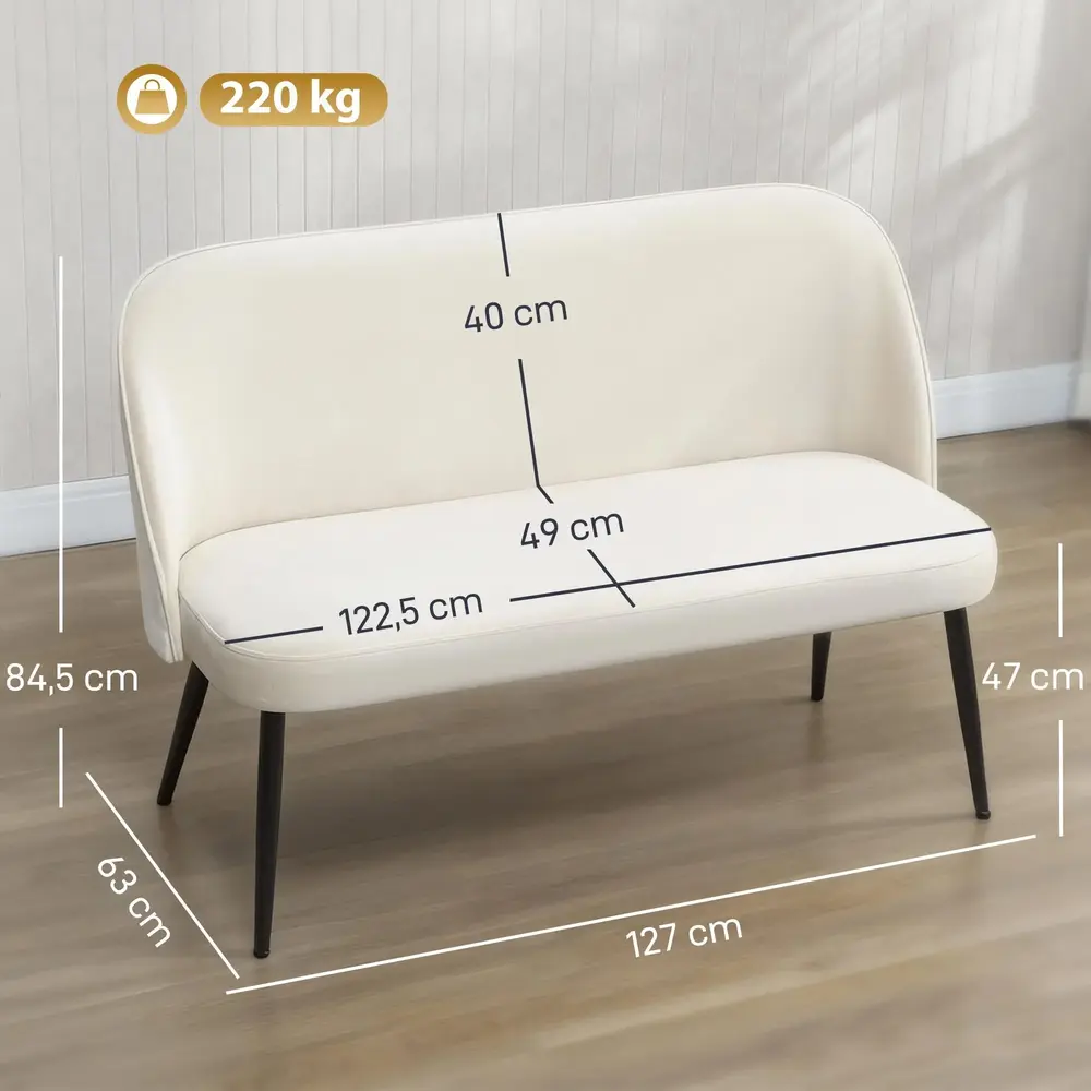 Soffa 2-sits Beige Sammet och Metall Polstrerad 117 Cm