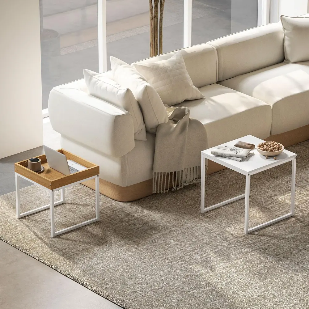 Modernt Soffbord Set med 2 Fyrkantigt MDF och Metall Vit