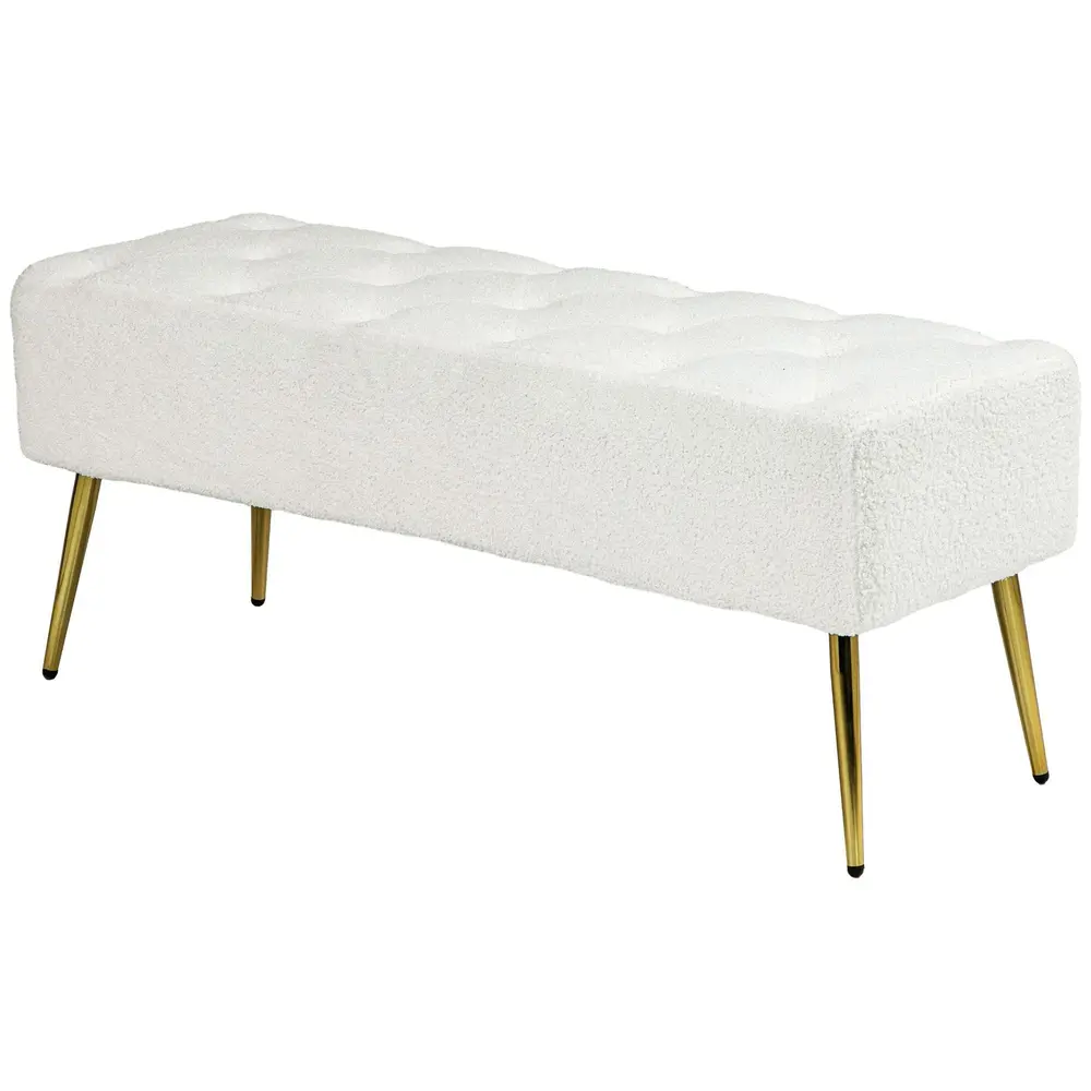 Klädd Bänk Sängbänk Kräm av Lammullslook 112 x 41 x 46 Cm