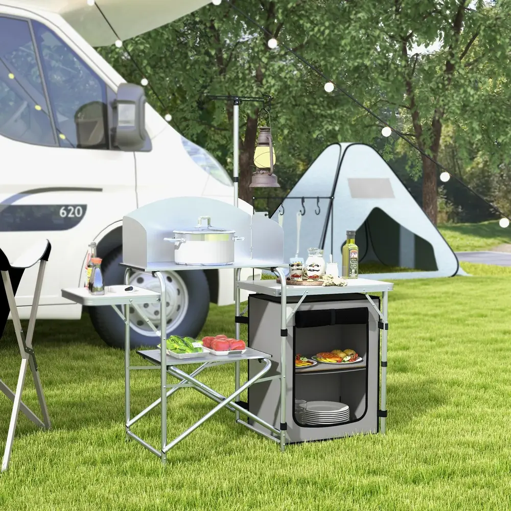 Campingkök Fällbart Utekök Silver av Aluminium och Tyg