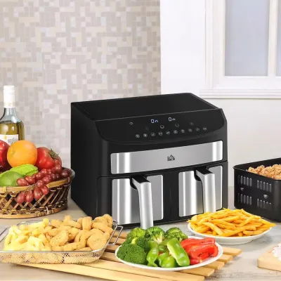 Multifunktionell Airfryer 8 l 2 Korgar 60 Min Timer, Svart