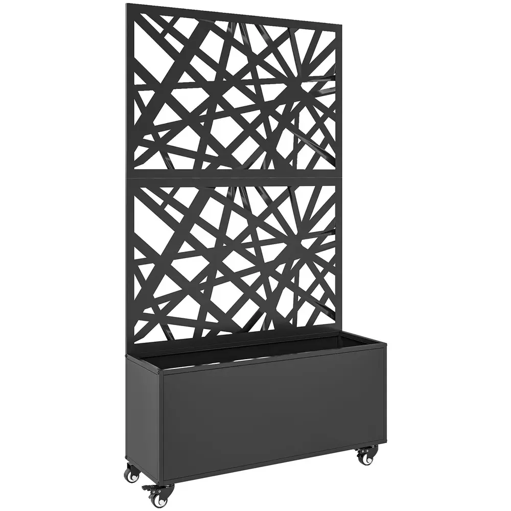 Odlingslåda på Hjul Svart Metall med Spaljé 90x30x160 Cm