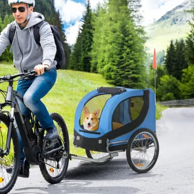 Hundcykelvagn med Säkerhetskoppling 130 x 73 x 90 cm, Blå