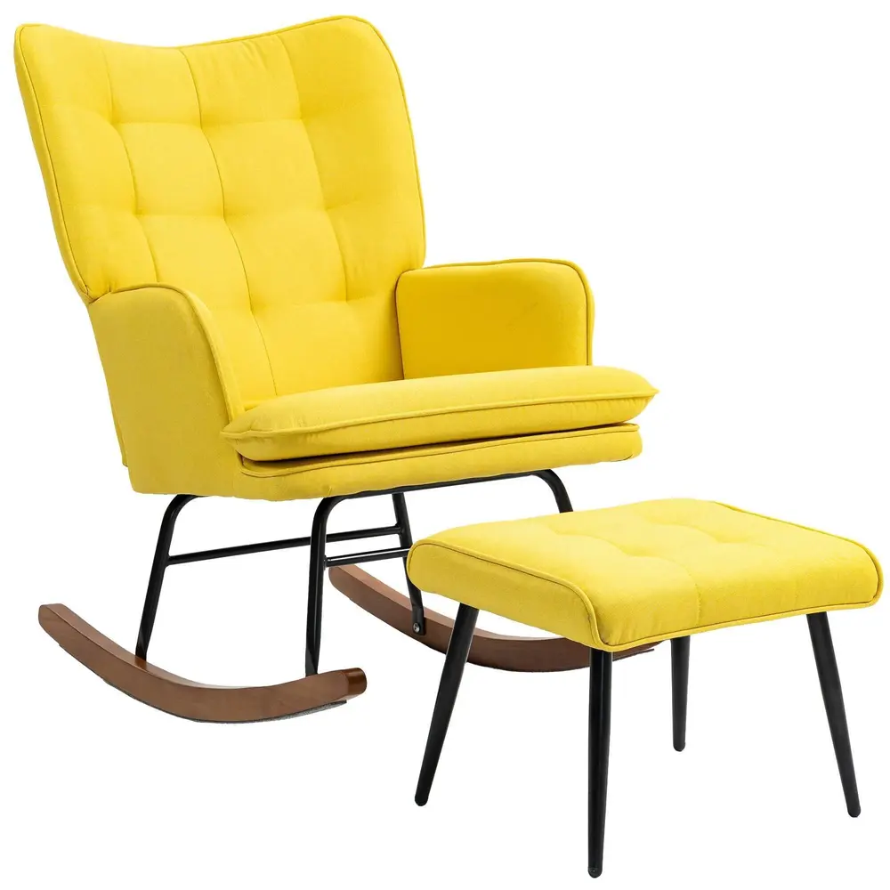 Gungstol Relaxstol Beige av Tyg med Linnelook och Trä
