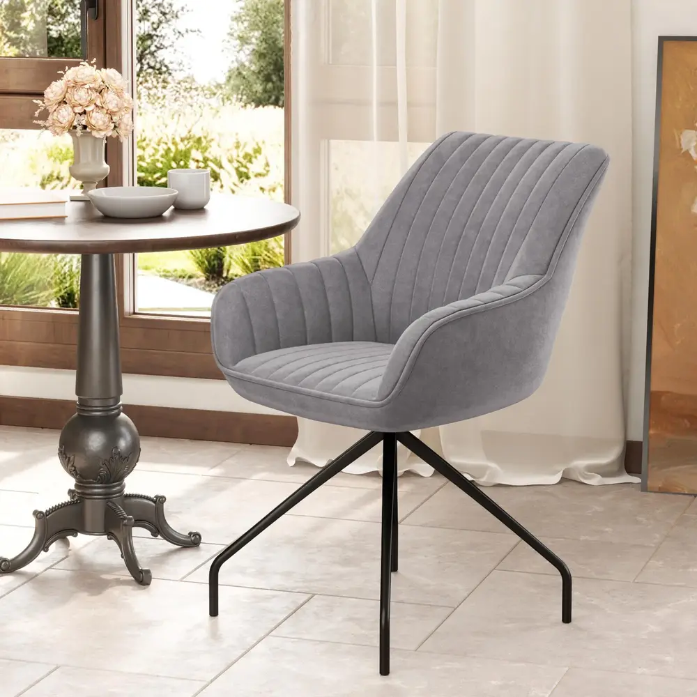 Fåtölj Loungestol Mörkgrå av Sammetslook och Metall Vridbar