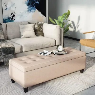 Sittbänk med Förvaring & Knapphäftning Beige
